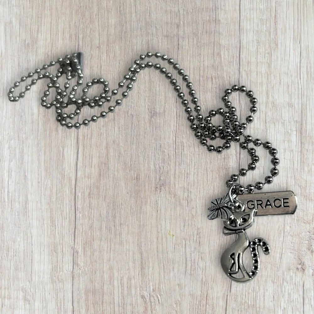 Hand Crafted Necklace GRACE Dog Tag Charms Retro Cat Butterfly Tibetan Pendant